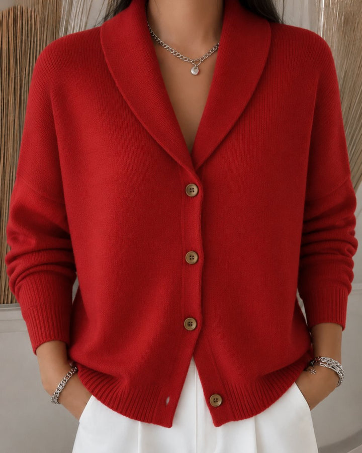 Women's Relaxed-Fit Collared Button-Up Knit Cardigan - Rood