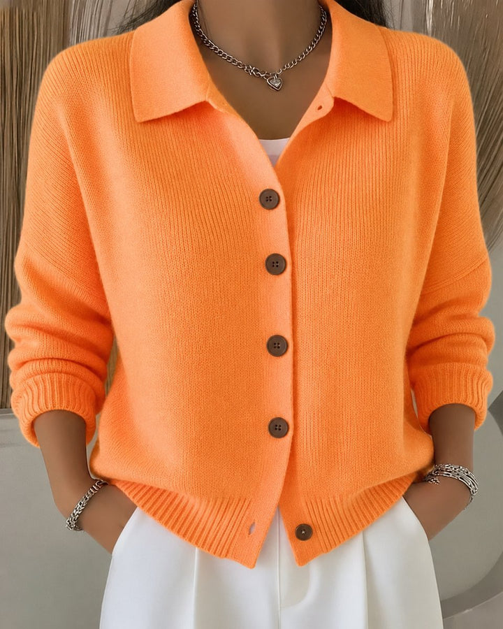 Women's Relaxed-Fit Collared Button-Up Knit Cardigan - Oranje