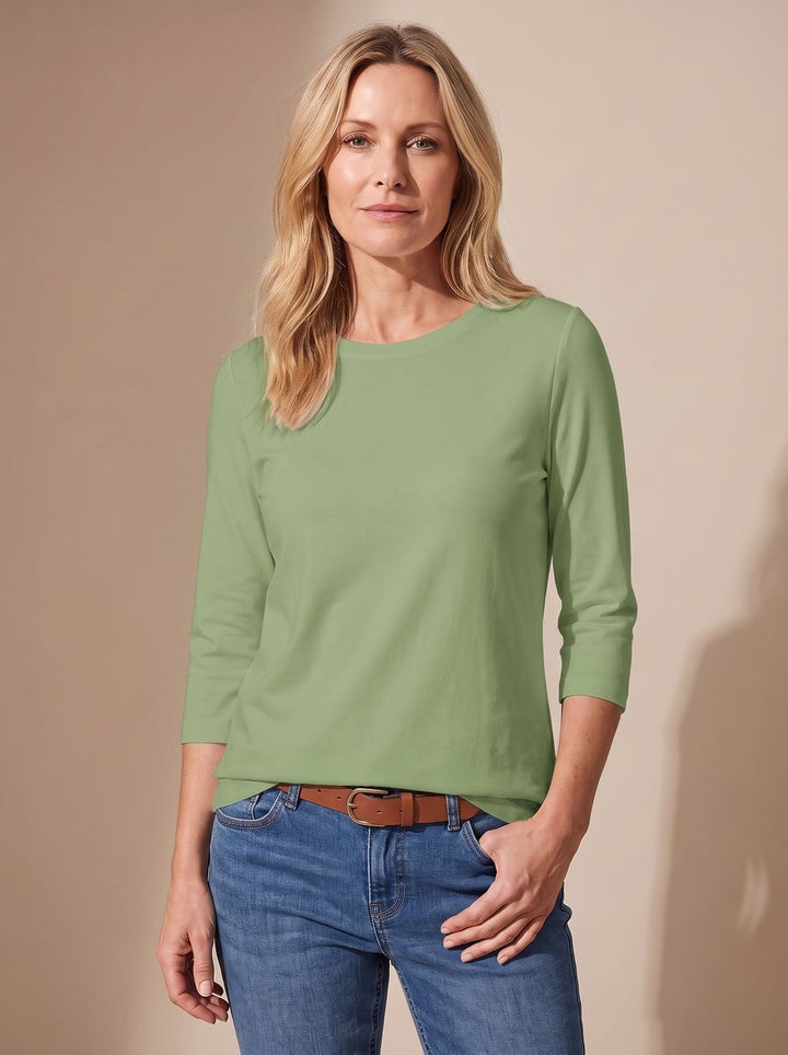 Women's Relaxed-Fit Crew-Neck 3/4 Sleeve Casual Top - Green