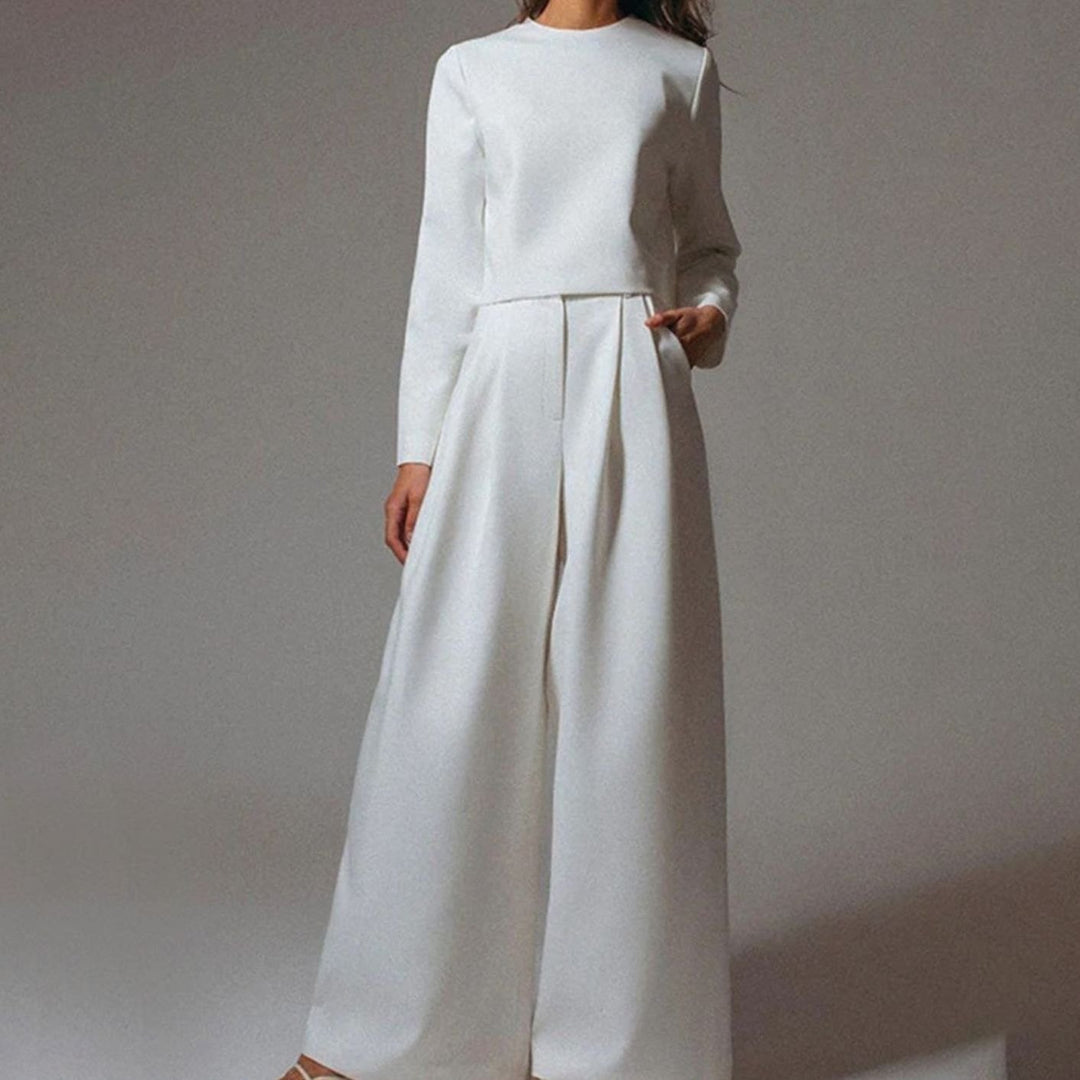 Women's Relaxed-Fit Cropped Top Wide-Leg Pants Outfit Set - White