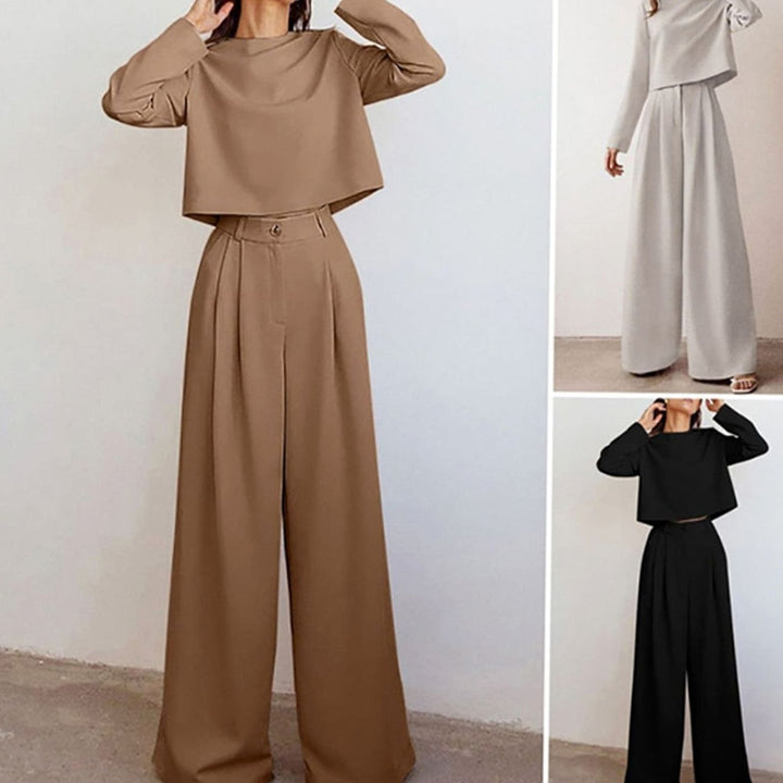 Women's Relaxed-Fit Cropped Top Wide-Leg Pants Outfit Set