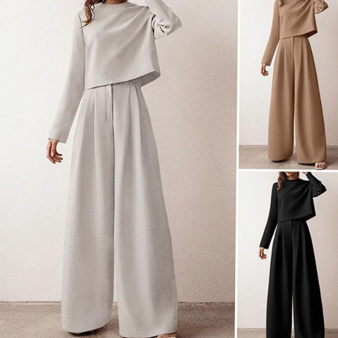 Women's Relaxed-Fit Cropped Top Wide-Leg Pants Outfit Set