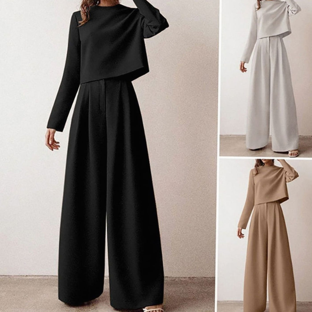 Women's Relaxed-Fit Cropped Top Wide-Leg Pants Outfit Set