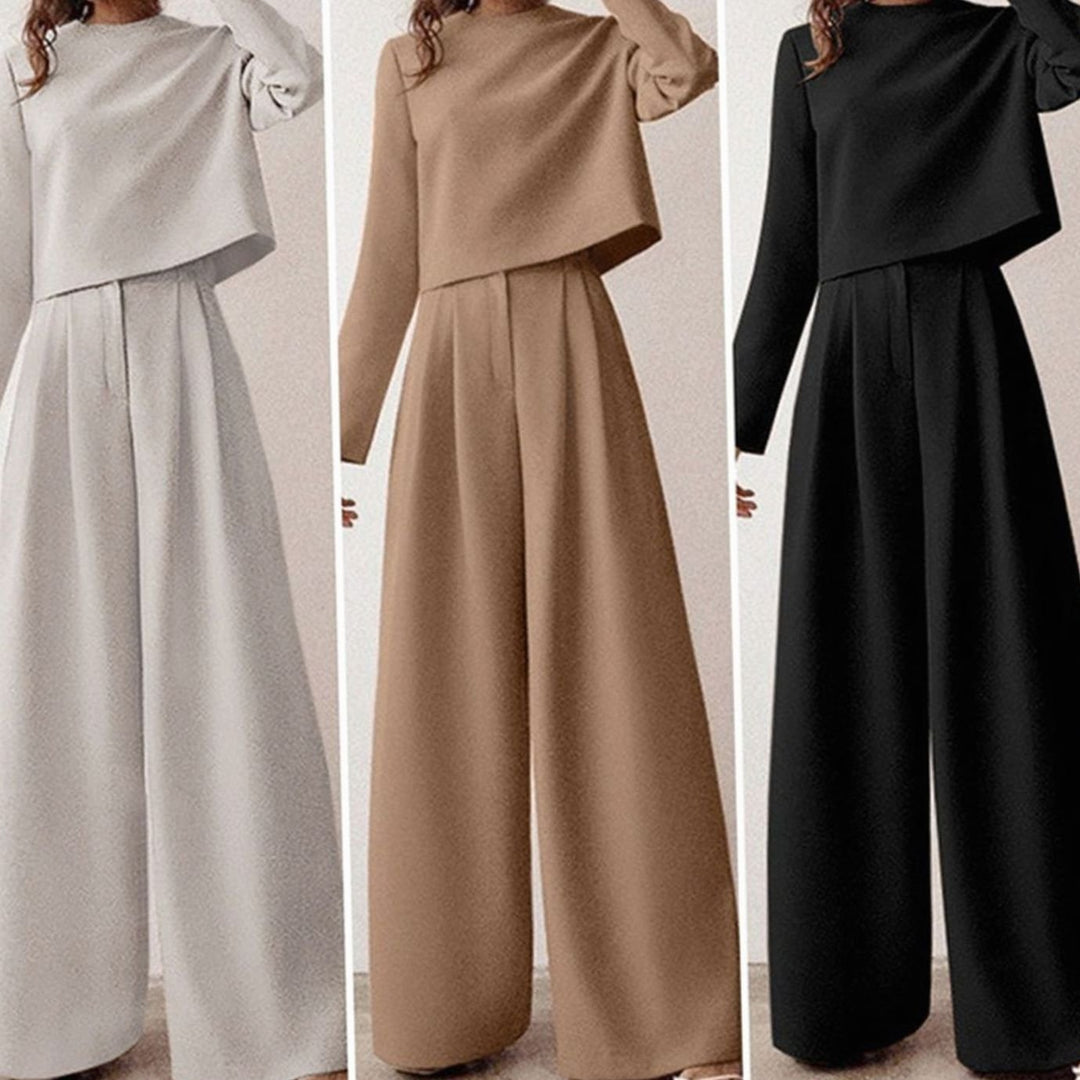 Women's Relaxed-Fit Cropped Top Wide-Leg Pants Outfit Set