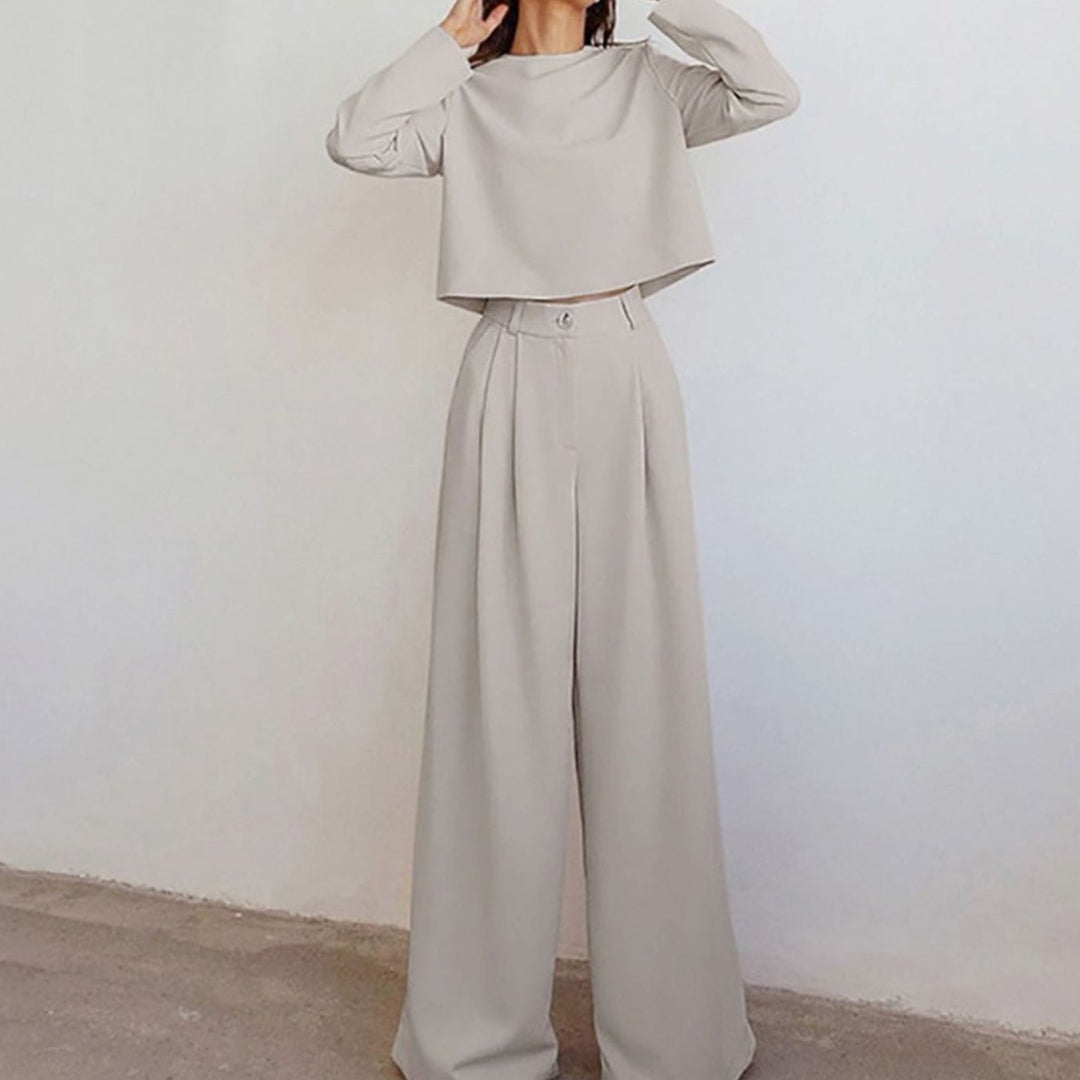 Women's Relaxed-Fit Cropped Top Wide-Leg Pants Outfit Set
