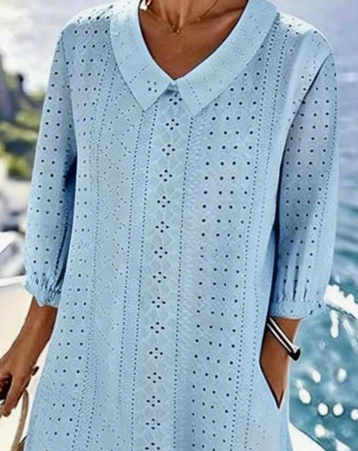 Women's Relaxed-Fit Eyelet Hollow-Detail Midi Dress