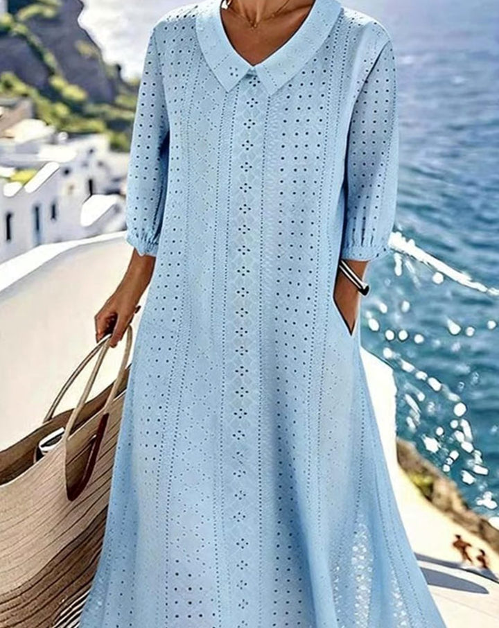 Women's Relaxed-Fit Eyelet Hollow-Detail Midi Dress