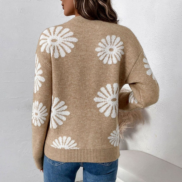 Women's Relaxed-Fit Floral Knit Crewneck Pullover Sweater