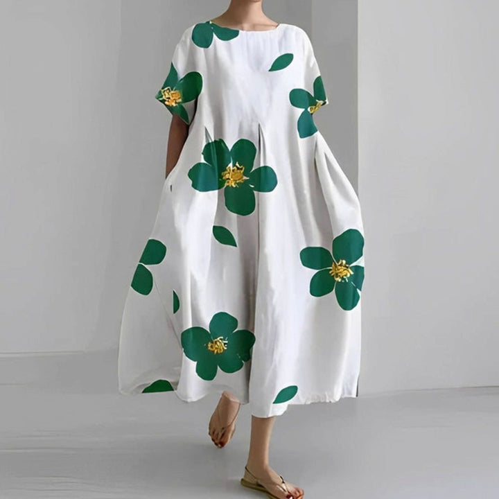 Women's Relaxed-Fit Floral Print Short-Sleeve Midi Dress - White Flower