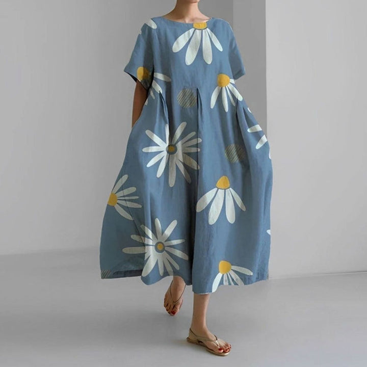 Women's Relaxed-Fit Floral Print Short-Sleeve Midi Dress - Light Blue