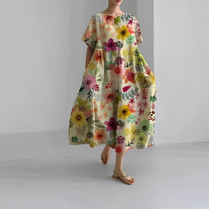 Women's Relaxed-Fit Floral Print Short-Sleeve Midi Dress