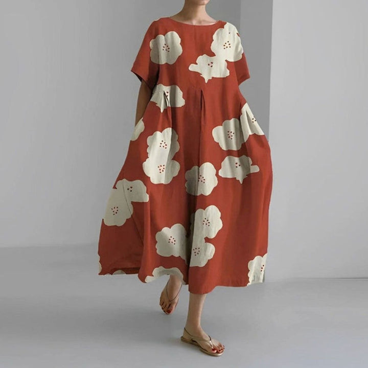 Women's Relaxed-Fit Floral Print Short-Sleeve Midi Dress - Red