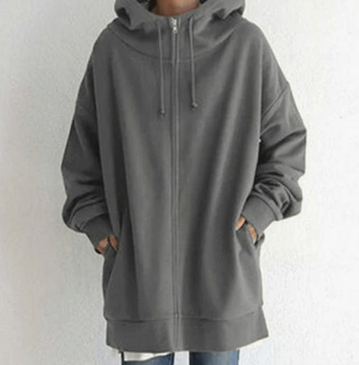 Women's Relaxed-Fit Full-Zip Hooded Sweatshirt Long Hoodie - Gray