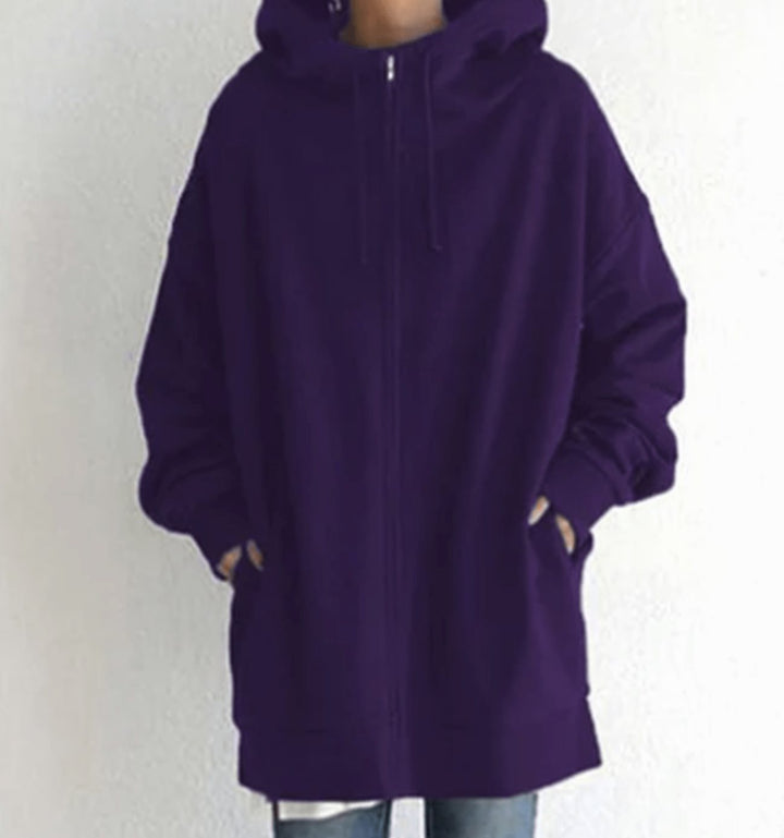 Women's Relaxed-Fit Full-Zip Hooded Sweatshirt Long Hoodie - Dark Purple