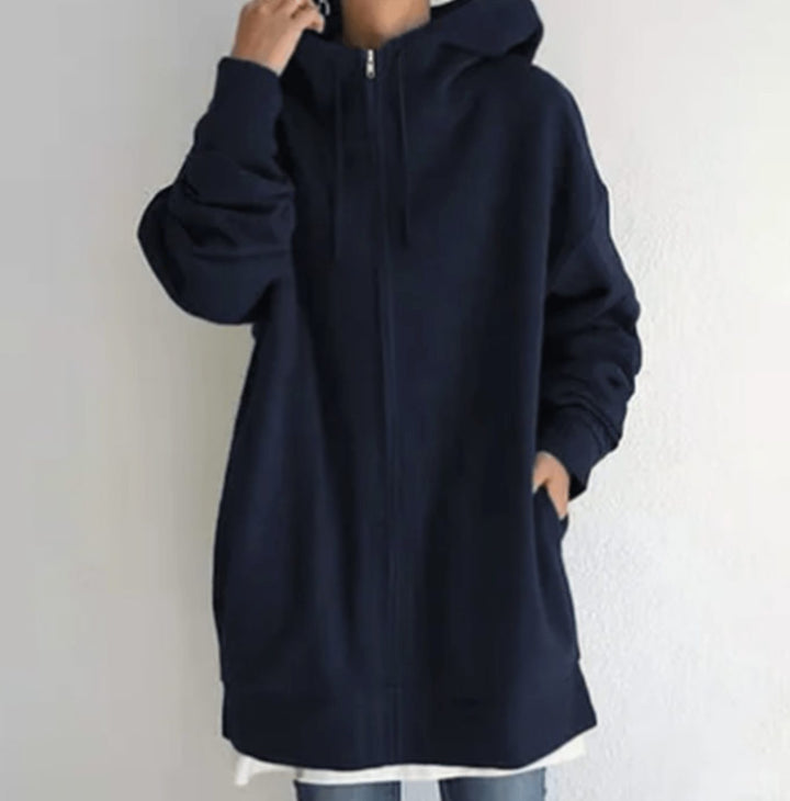 Women's Relaxed-Fit Full-Zip Hooded Sweatshirt Long Hoodie - Navy Blue