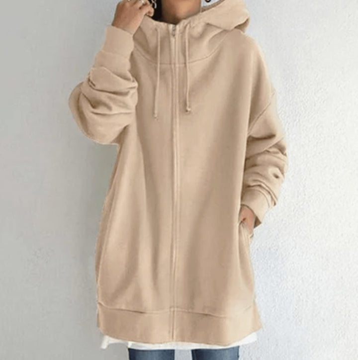 Women's Relaxed-Fit Full-Zip Hooded Sweatshirt Long Hoodie - Khaki