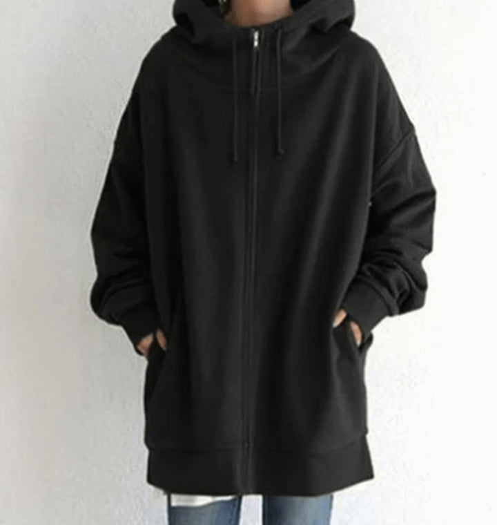 Women's Relaxed-Fit Full-Zip Hooded Sweatshirt Long Hoodie - Black