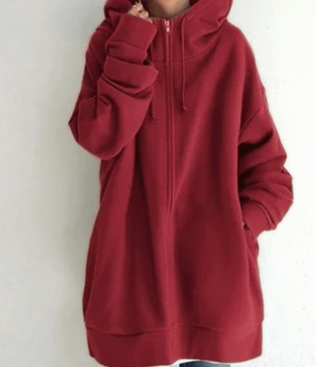 Women's Relaxed-Fit Full-Zip Hooded Sweatshirt Long Hoodie - Red