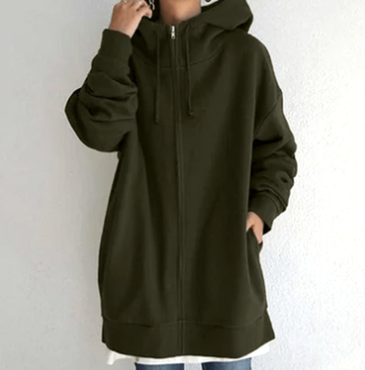 Women's Relaxed-Fit Full-Zip Hooded Sweatshirt Long Hoodie - Army Green
