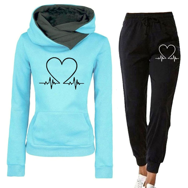 Women's Relaxed-Fit Heartbeat Graphic Hoodie Two-Piece Tracksuit - Blue