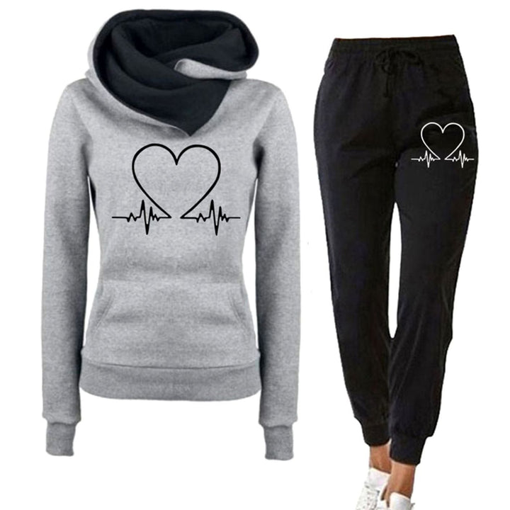 Women's Relaxed-Fit Heartbeat Graphic Hoodie Two-Piece Tracksuit - Grey