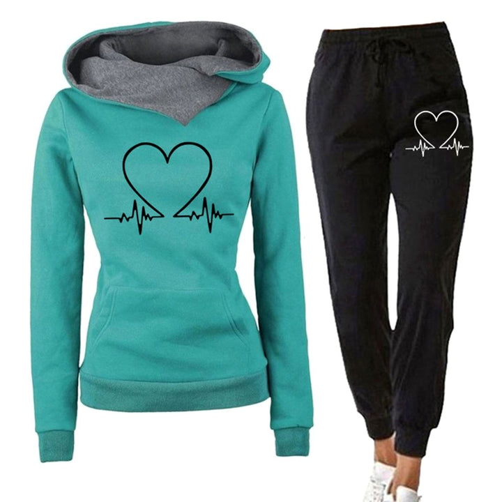 Women's Relaxed-Fit Heartbeat Graphic Hoodie Two-Piece Tracksuit - Green
