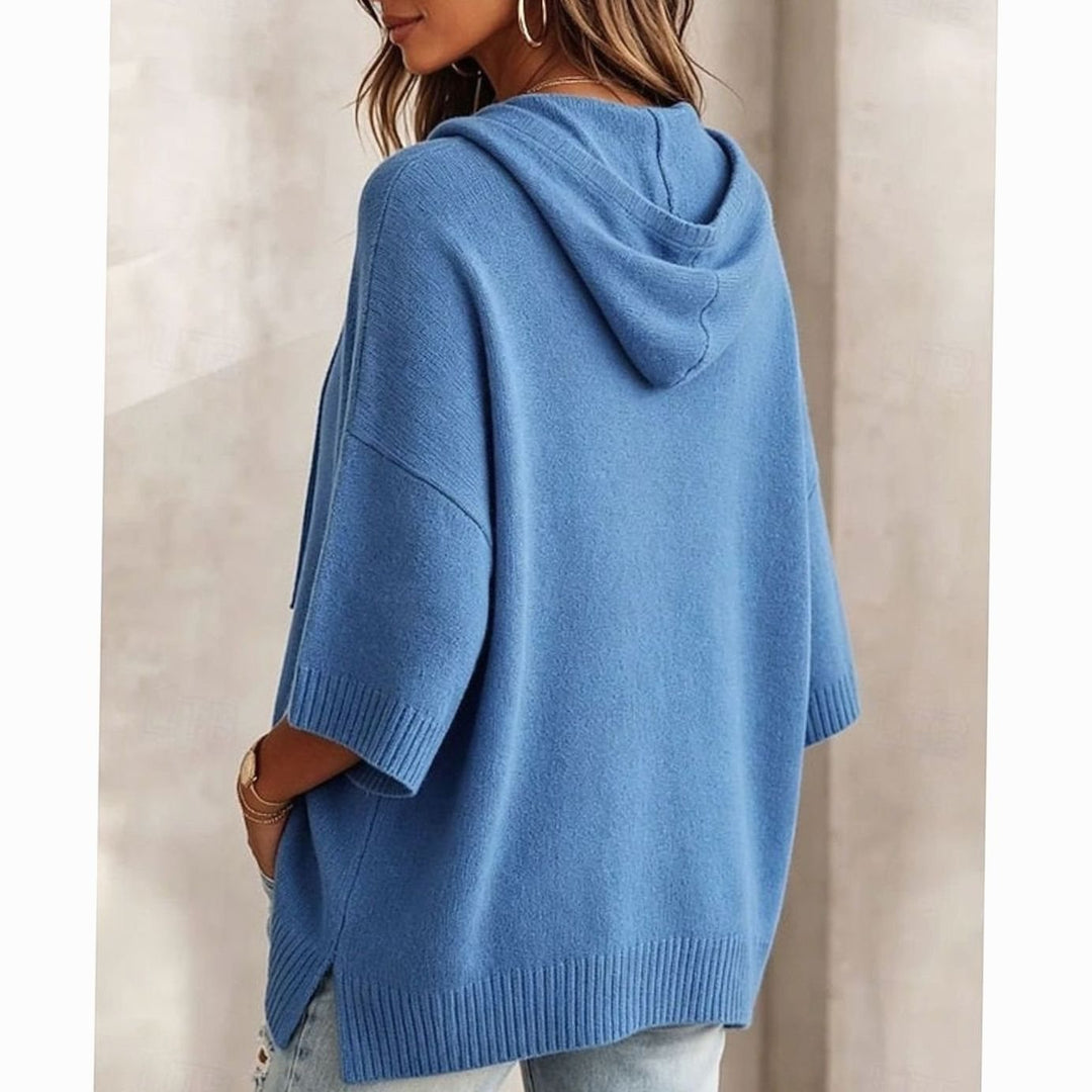 Women's Relaxed-Fit Hooded Drawstring Knit Sweater