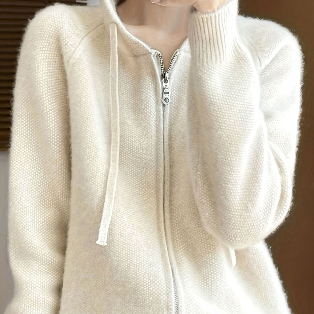 Women's Relaxed-Fit Hooded Full-Zip Knit Cardigan - Apricot