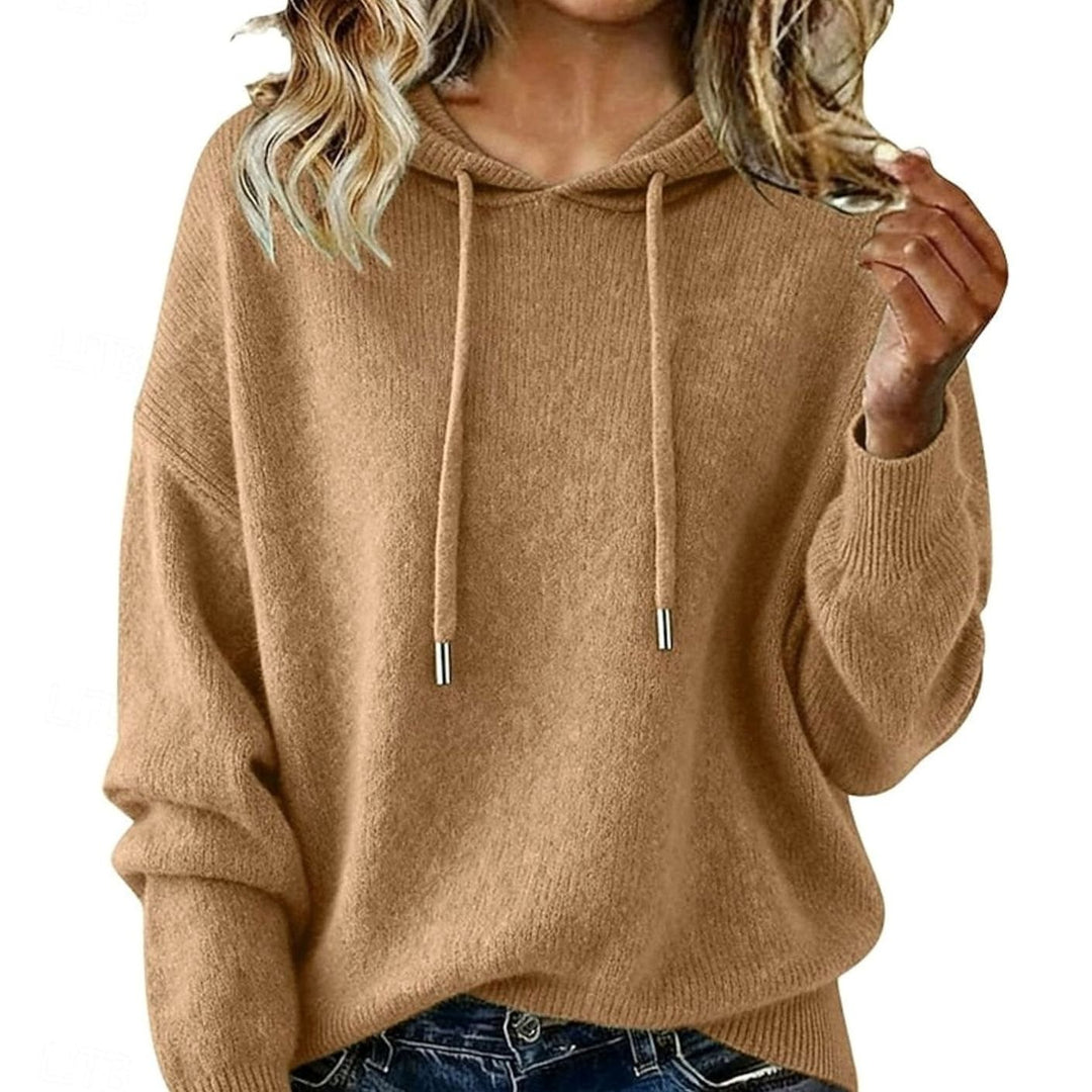 Women's Relaxed-Fit Hooded Knit Sweater Drawstring Pullover - Khaki