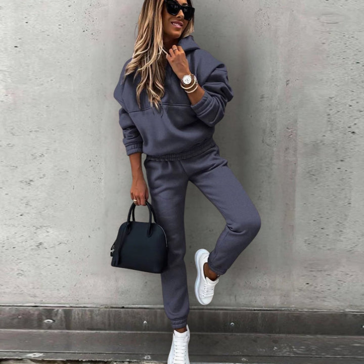 Women's Relaxed Fit Hoodie Jogger Matching Tracksuit Set - Dark Grey