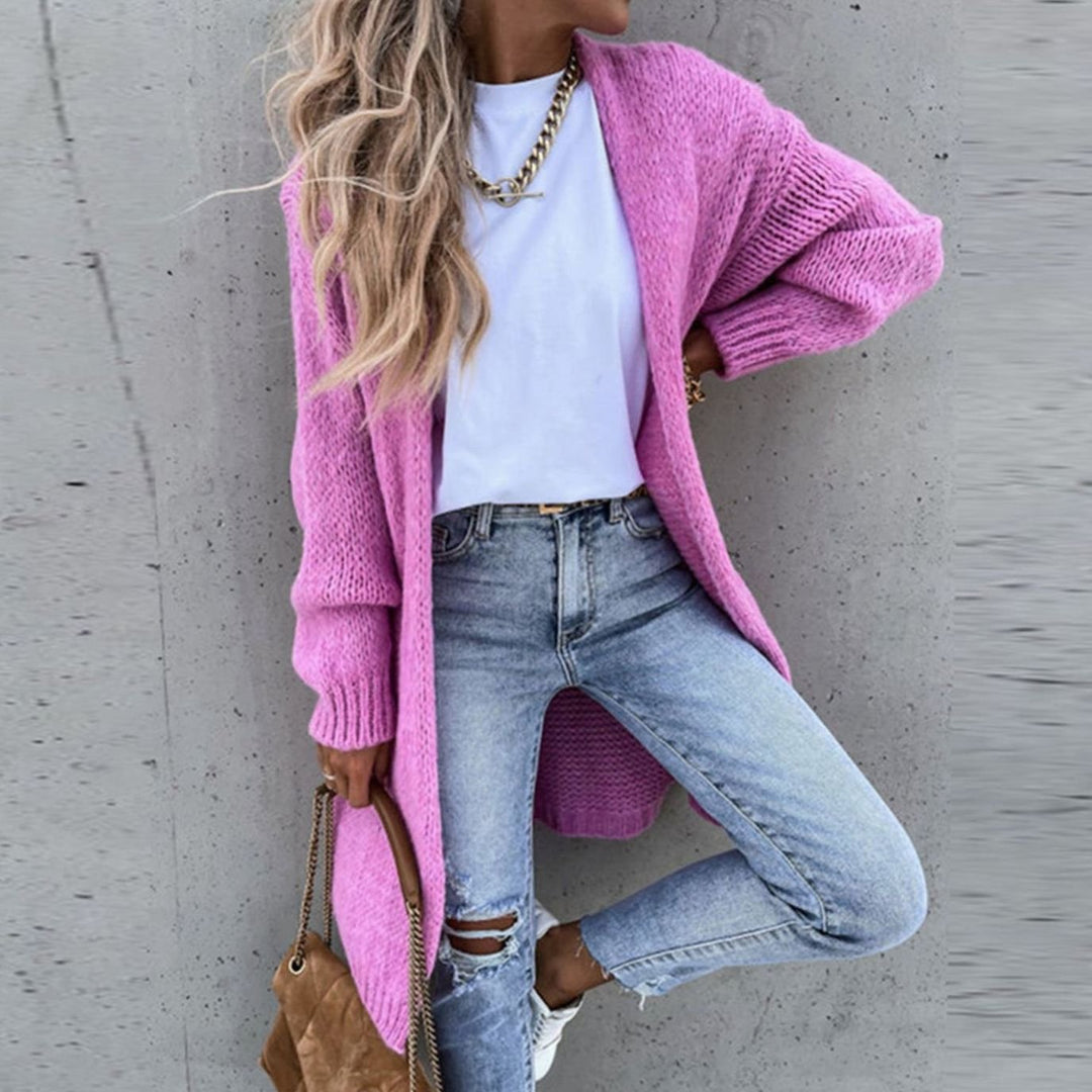 Women's Relaxed-Fit Long Open-Front Cardigan Sweater - Pink