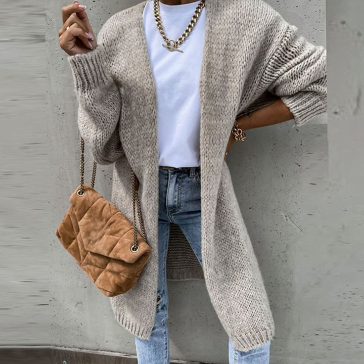 Women's Relaxed-Fit Long Open-Front Cardigan Sweater - Beige
