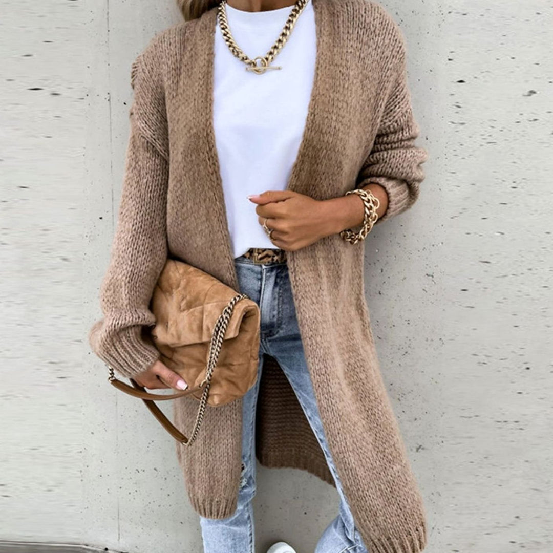Women's Relaxed-Fit Long Open-Front Cardigan Sweater - Khaki