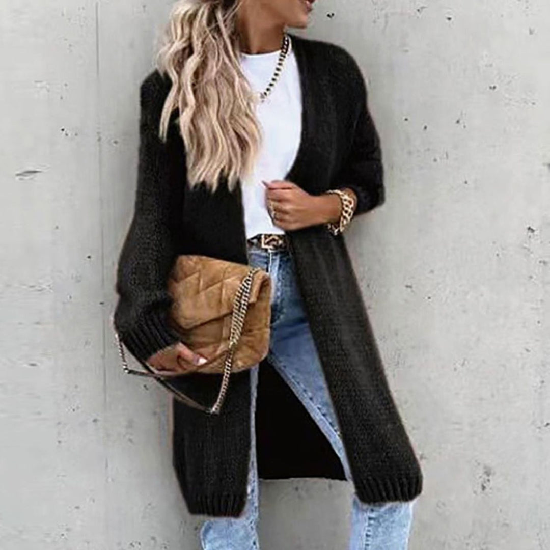 Women's Relaxed-Fit Long Open-Front Cardigan Sweater - Black