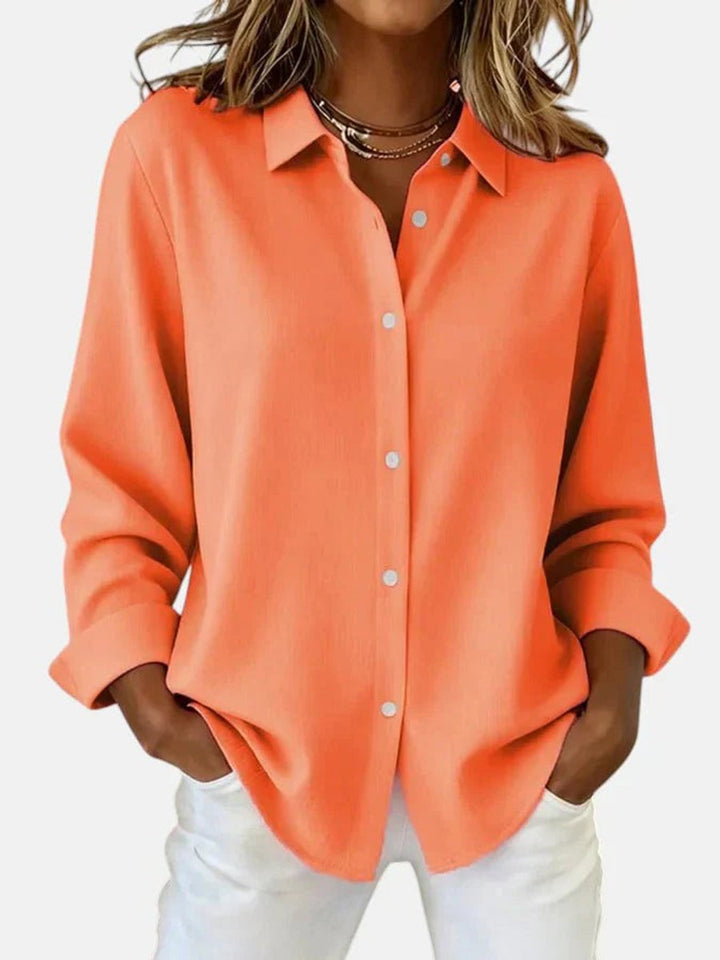 Women's Relaxed-Fit Long-Sleeve Button-Down Collared Blouse - Orange