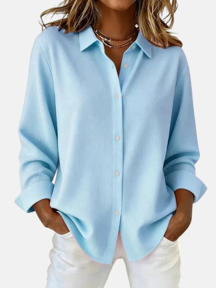 Women's Relaxed-Fit Long-Sleeve Button-Down Collared Blouse - Blue