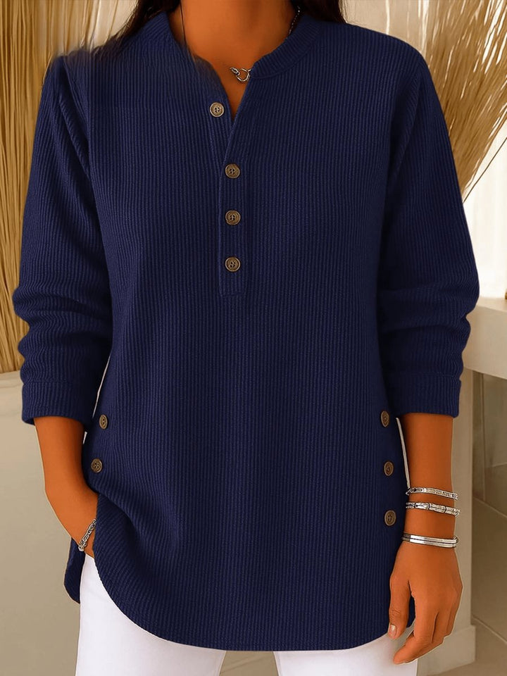 Women's Relaxed-Fit Longline Henley Ribbed Tunic Top - Navy Blue