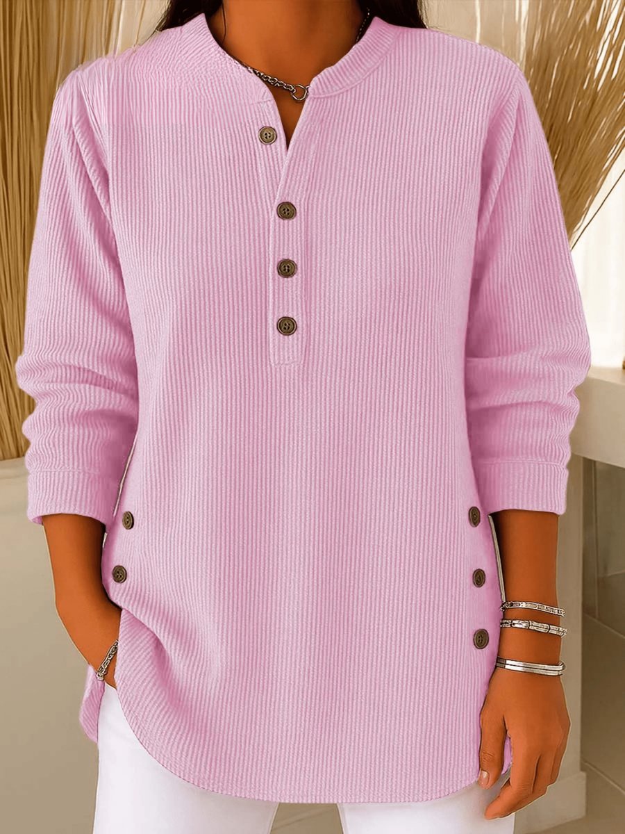 Women's Relaxed-Fit Longline Henley Ribbed Tunic Top - Pink