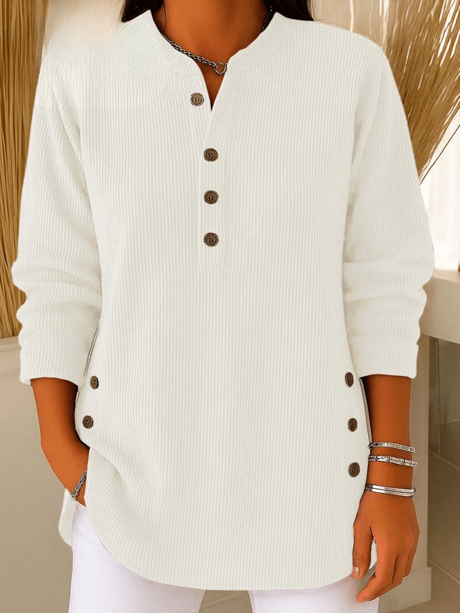 Women's Relaxed-Fit Longline Henley Ribbed Tunic Top - White