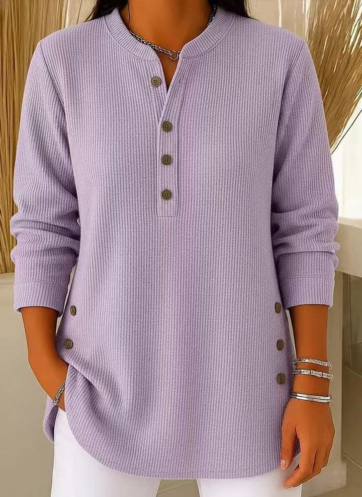 Women's Relaxed-Fit Longline Henley Ribbed Tunic Top - Lavender