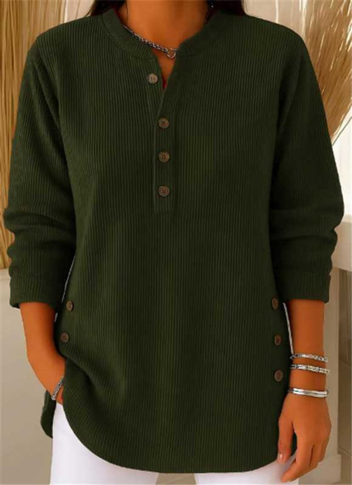 Women's Relaxed-Fit Longline Henley Ribbed Tunic Top - Dark Green