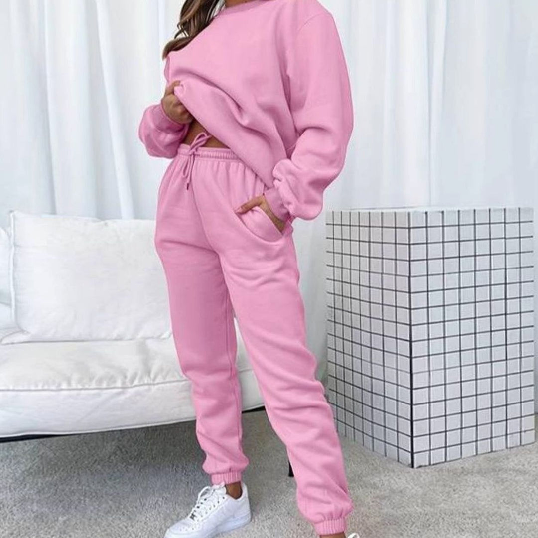 Women's Relaxed-Fit Matching Sweatshirt Jogger Set - Pink