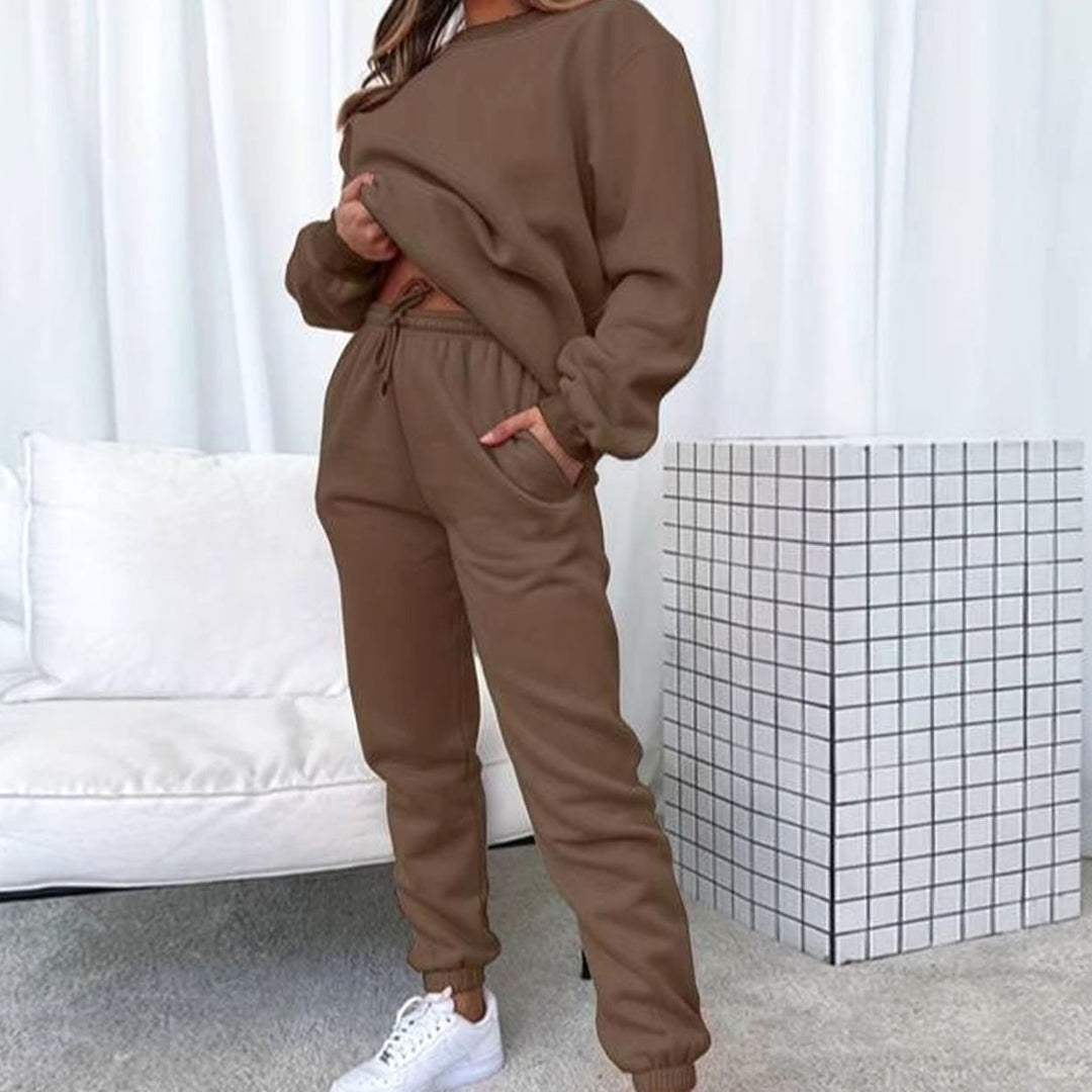 Women's Relaxed-Fit Matching Sweatshirt Jogger Set - Brown
