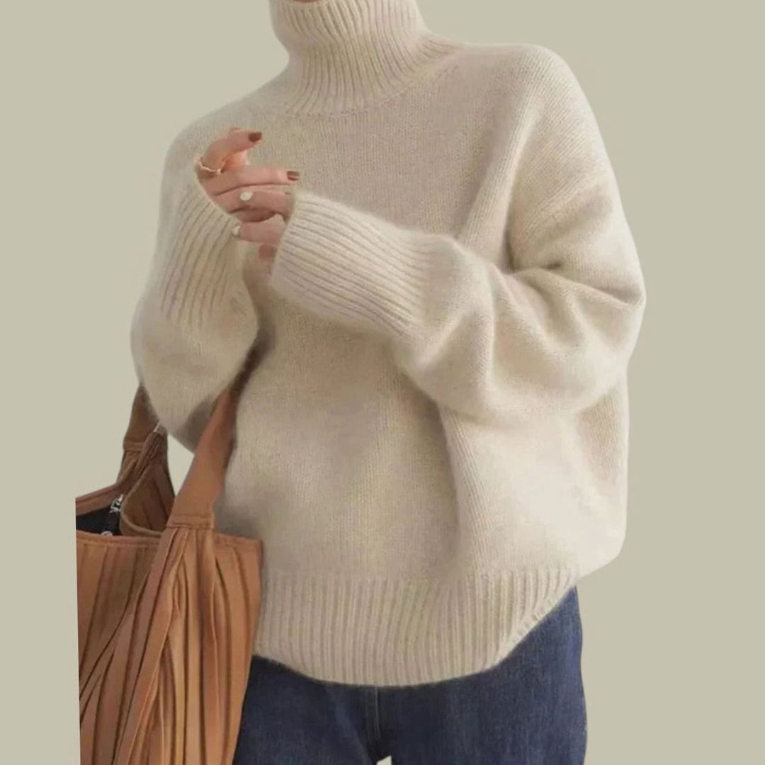 Women's Relaxed-Fit Merino Wool Turtleneck Sweater - Beige