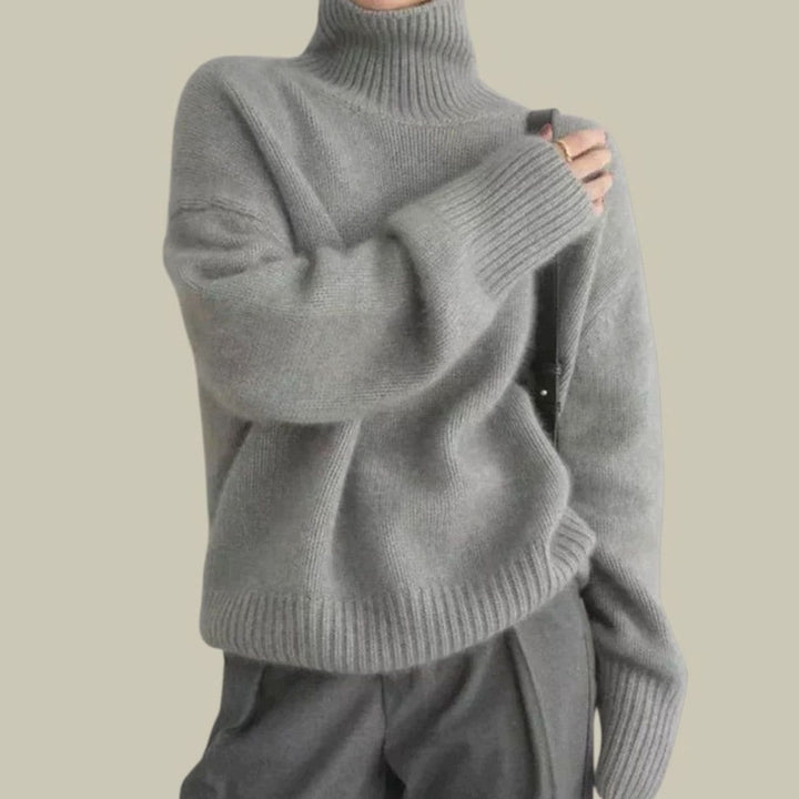 Women's Relaxed-Fit Merino Wool Turtleneck Sweater - Gray