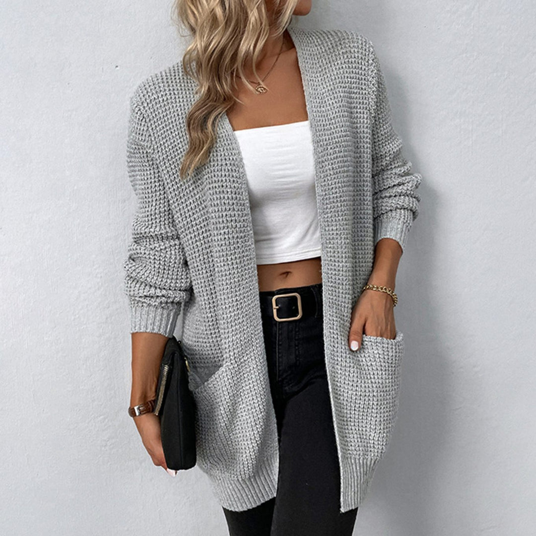 Women's Relaxed-Fit Open-Front Long Pocket Winter Cardigan - Grey