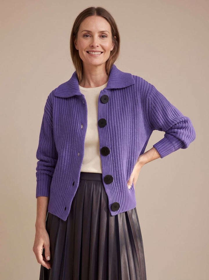 Women's Relaxed-Fit Ribbed Knit Folded Collar Pullover Sweater