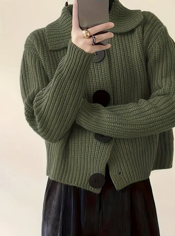 Women's Relaxed-Fit Ribbed Knit Sweater Folded Collar Pullover