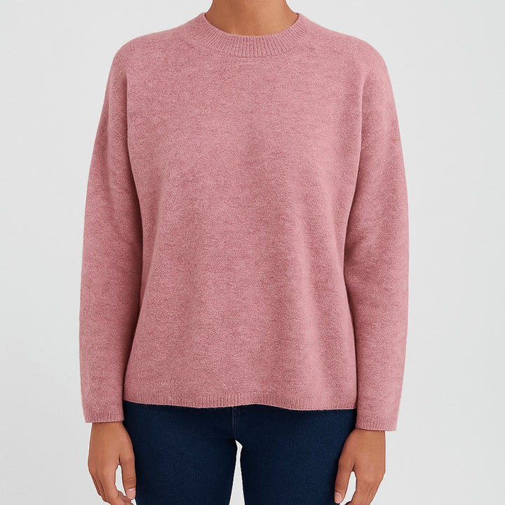 Women's Relaxed-Fit Round-Neck Knit Pullover Sweater - Pink