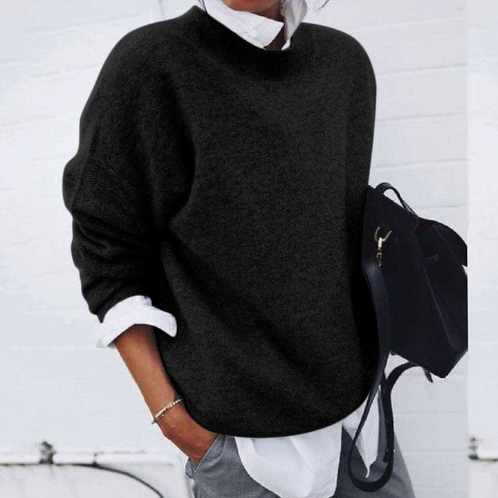 Women's Relaxed-Fit Round-Neck Knit Pullover Sweater - Black